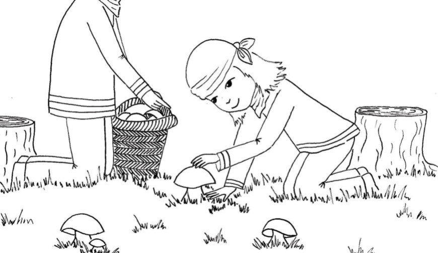 Děti na houbách – omalovánka