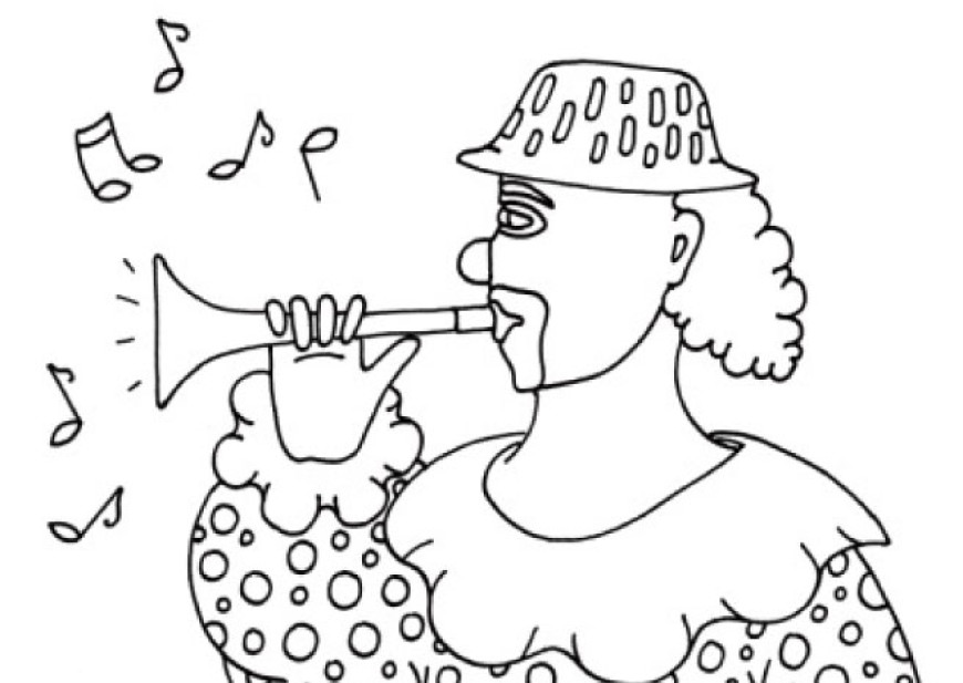 Omalovánky s klaunem – hra na trumpetu